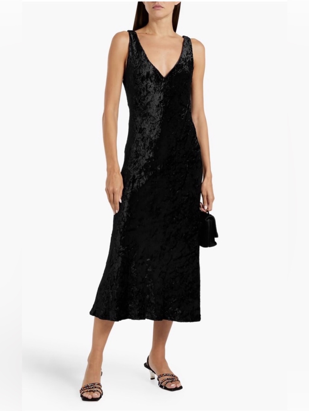 Vince Crushed Velvet Midi Slip Dress Black M NWT Holiday Cocktail $545